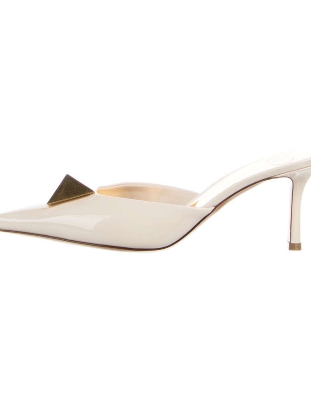 Valentino Ivory Patent Pointed Mule with Gold Pyramid
